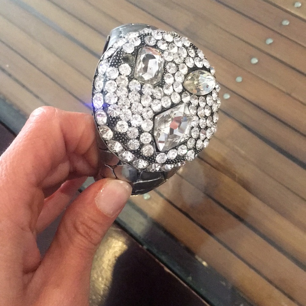 Statement, Oversized Rhinestone Silver Bracelet - image 3